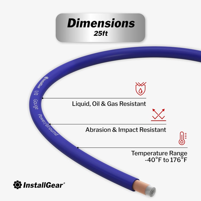 InstallGear 1/0 Gauge Wire (25ft) Copper Clad Aluminum CAA - Primary Automotive Wire, Car Amplifier Power & Ground Cable, Battery Cable, Car Audio Speaker Stereo, RV Trailer Wiring Welding Cable 1/0ga - Image 3